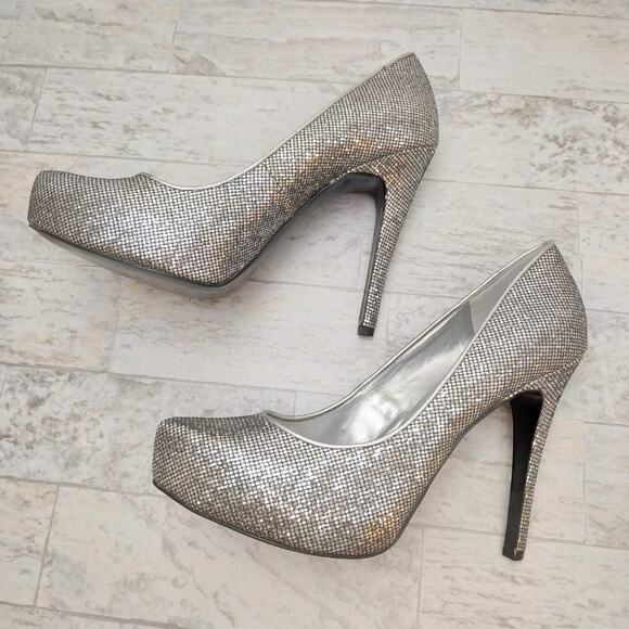 BCBG Silver/Candie Glitter Parade Platform Heels - Picture 3 of 8